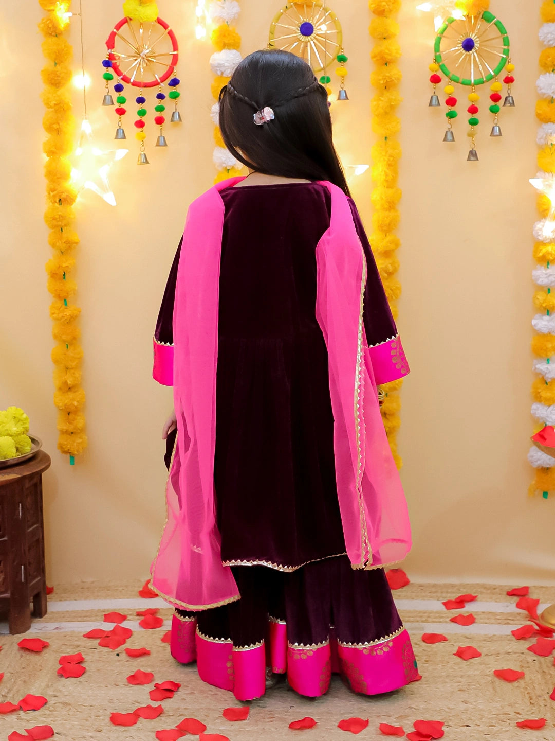 BownBee Wedding Quater sleeves Velvet Jacquard Sharara Suit Set