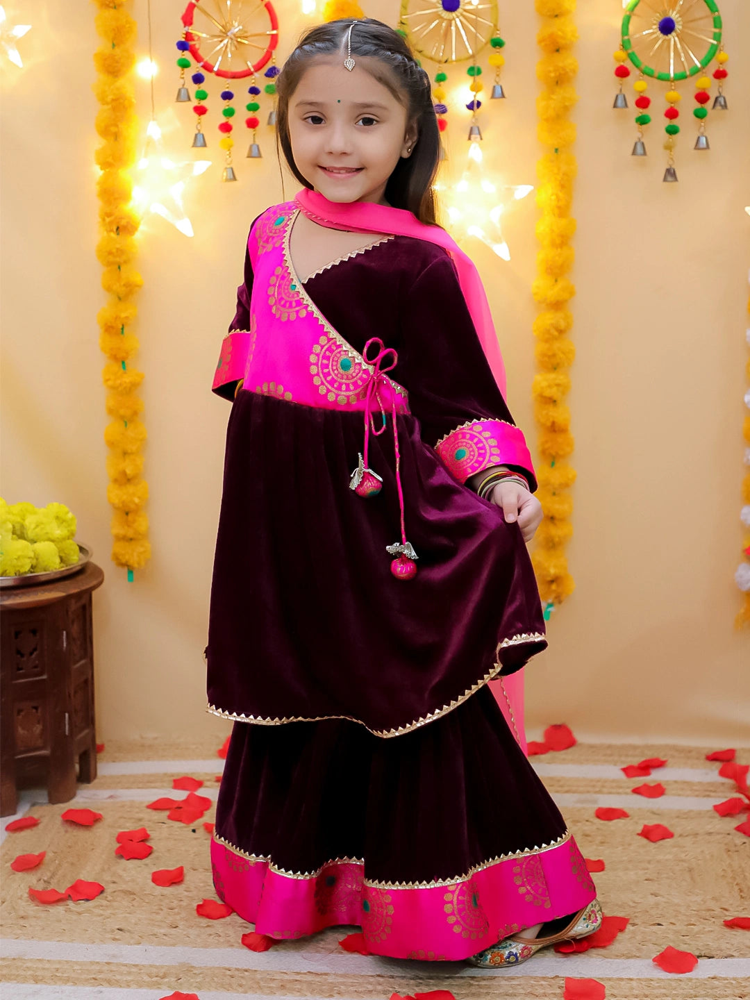 BownBee Wedding Quater sleeves Velvet Jacquard Sharara Suit Set
