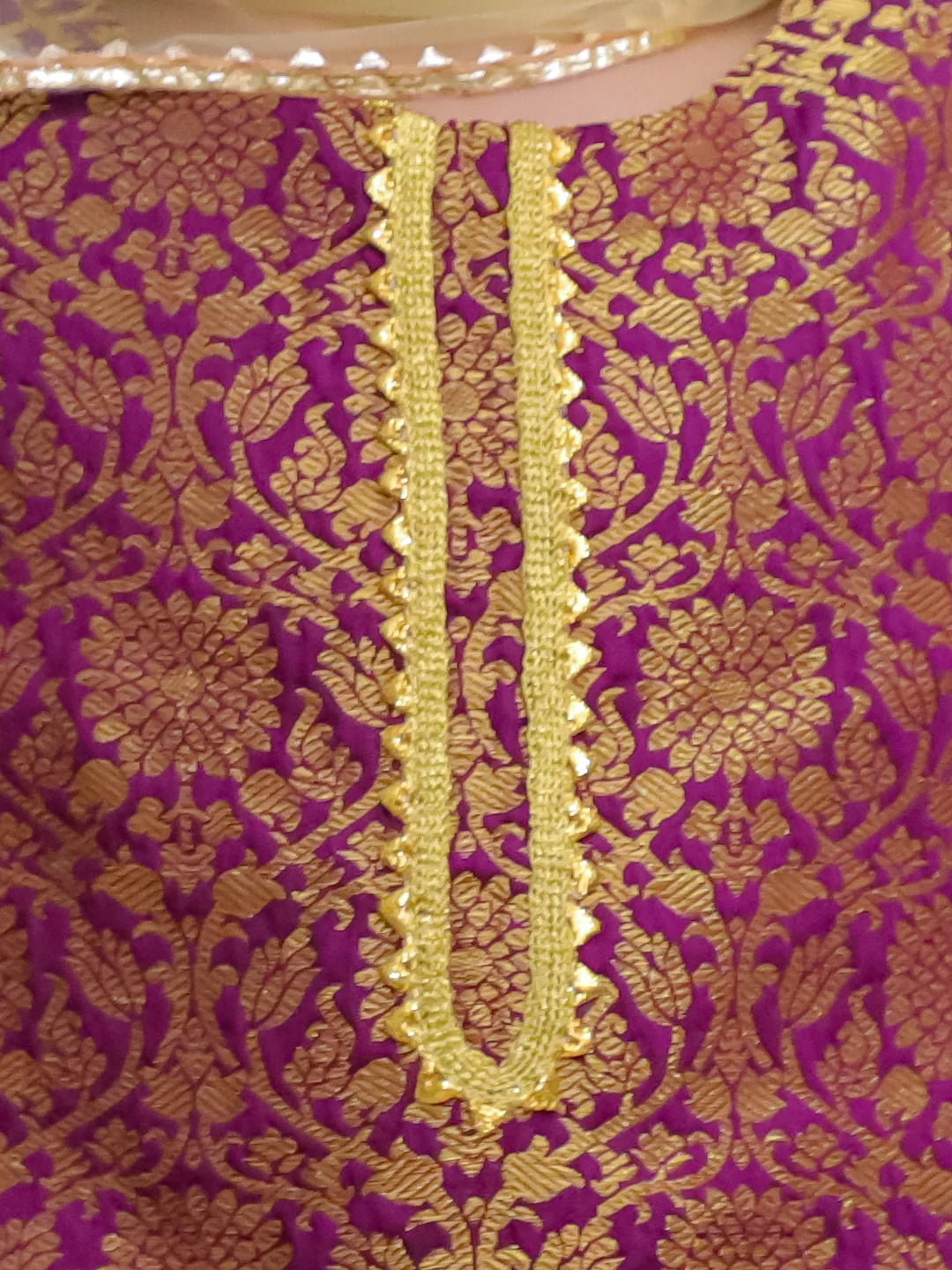 BownBee Wedding Quatersleeves Jacquard kurta With Tafetta Tulip Pants Set For Girls