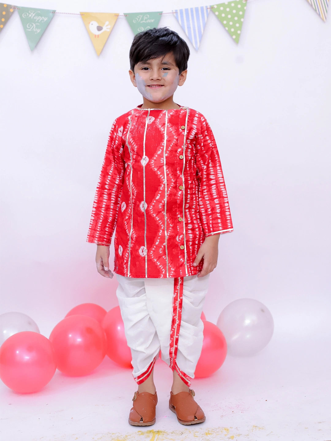 BownBee Ethnic Pure Cotton Tie & Dye  Dhoti Kurta Set For Boys