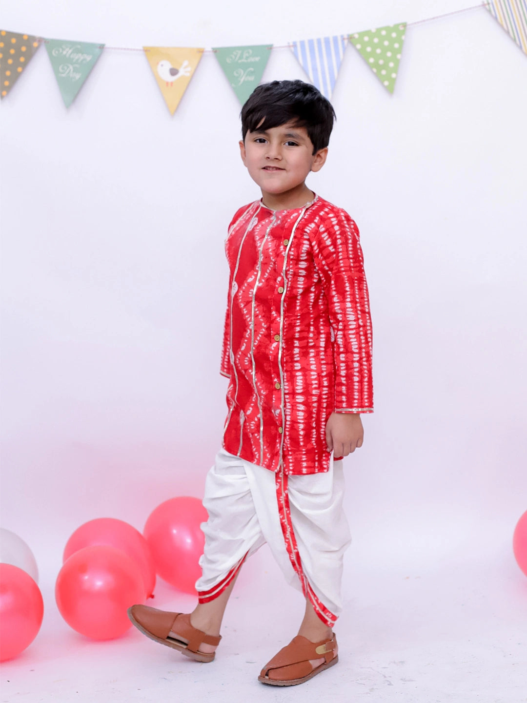 BownBee Ethnic Pure Cotton Tie & Dye  Dhoti Kurta Set For Boys