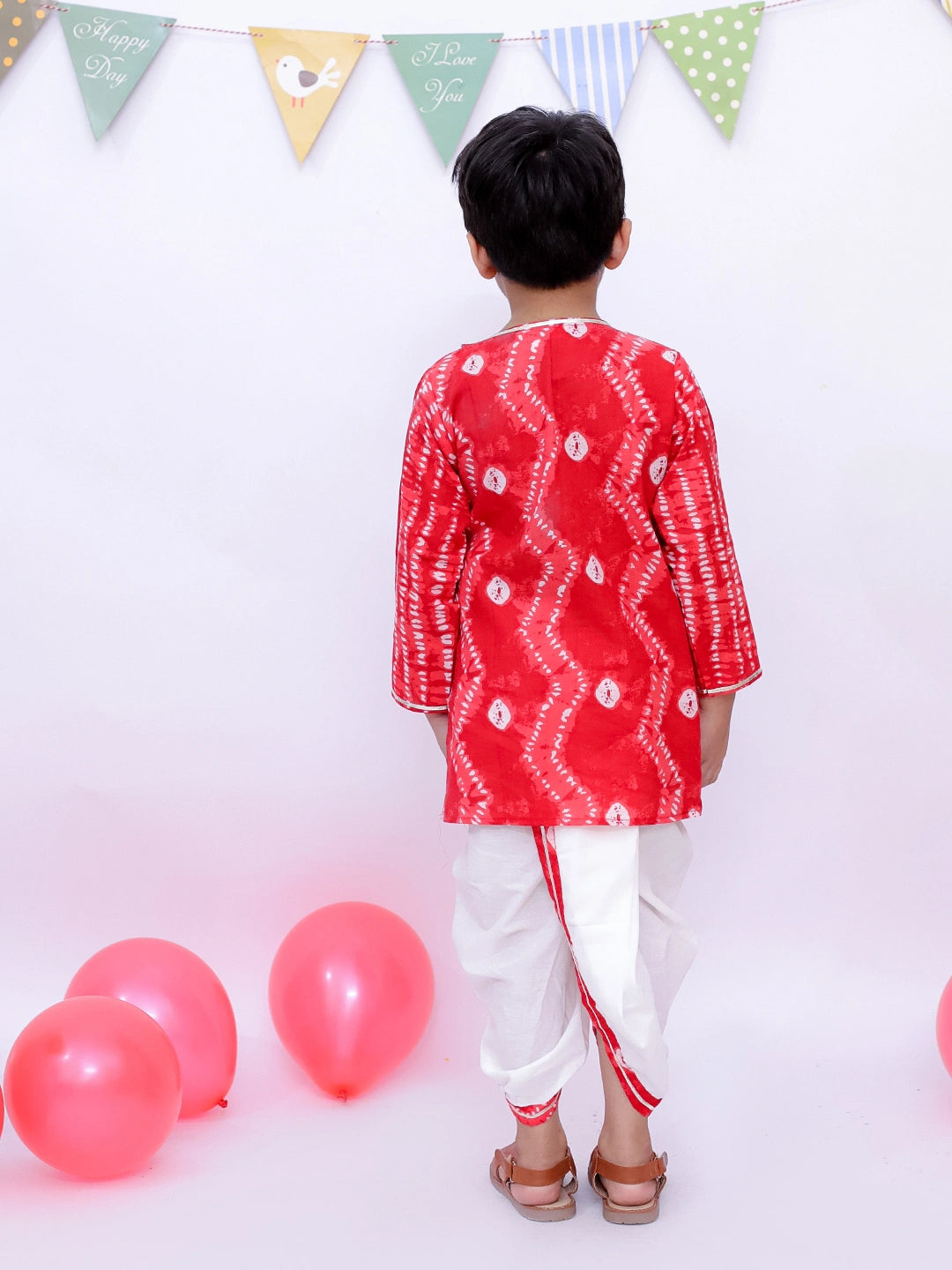 BownBee Ethnic Pure Cotton Tie & Dye  Dhoti Kurta Set For Boys