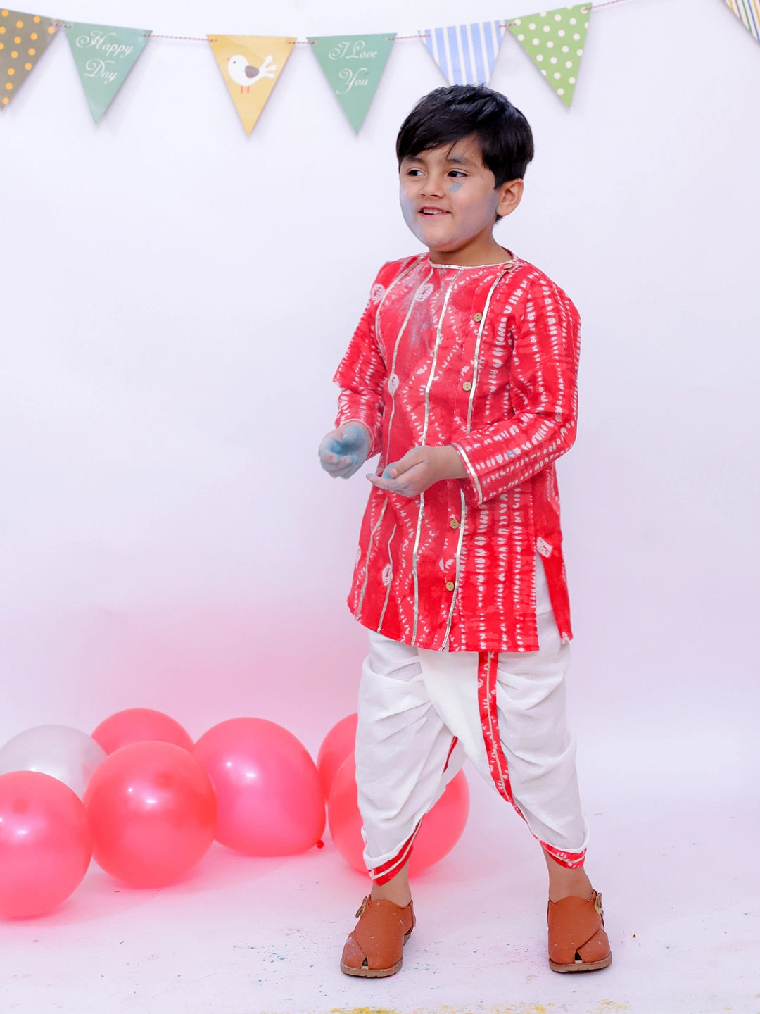 BownBee Ethnic Pure Cotton Tie & Dye  Dhoti Kurta Set For Boys
