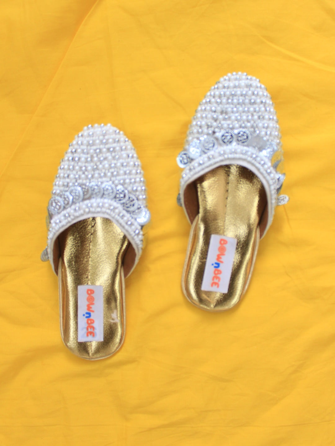 BownBee Pearl Embroidered Slippers For Girls
