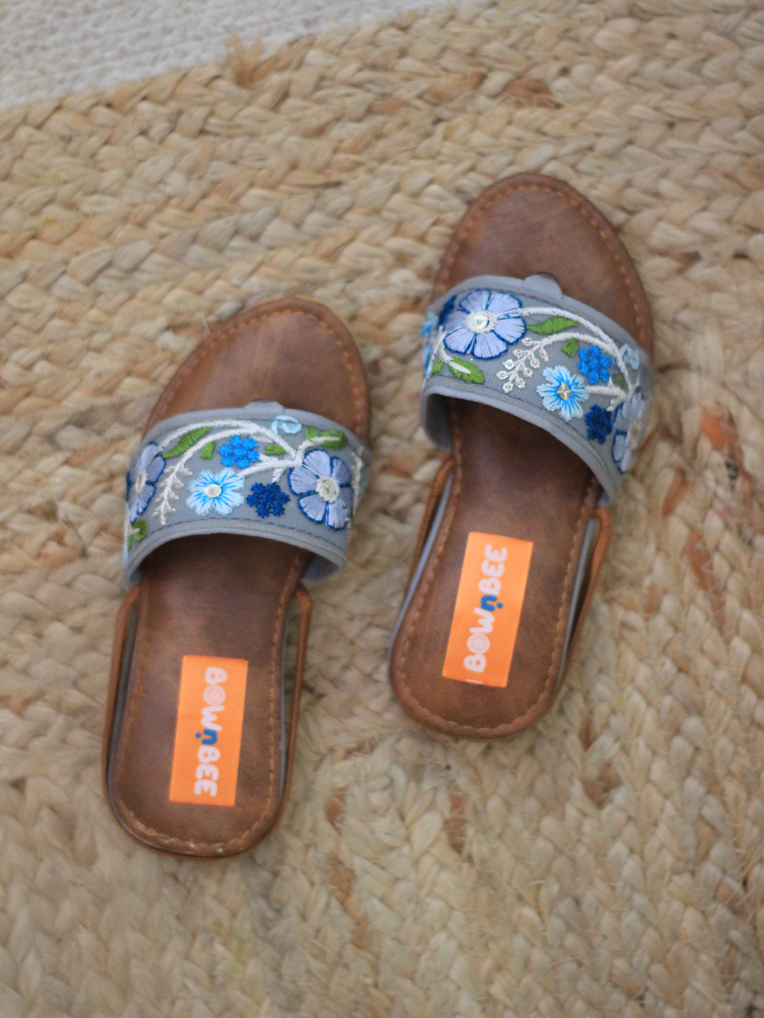 BownBee Embroidered Flats For Girls - Sky Blue