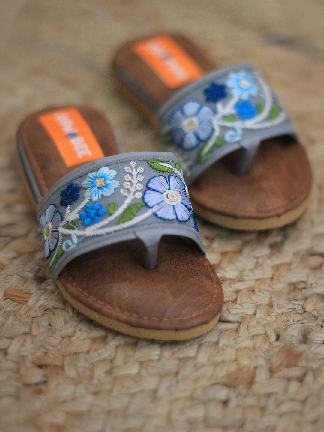 BownBee Embroidered Flats For Girls - Sky Blue