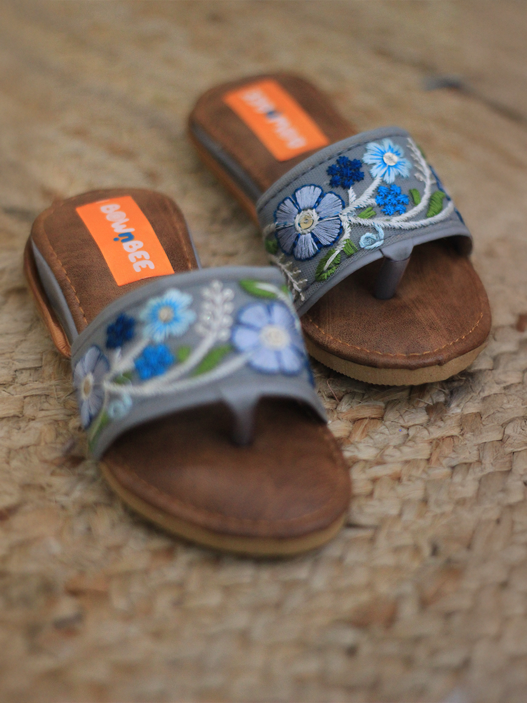 BownBee Embroidered Flats For Girls - Sky Blue