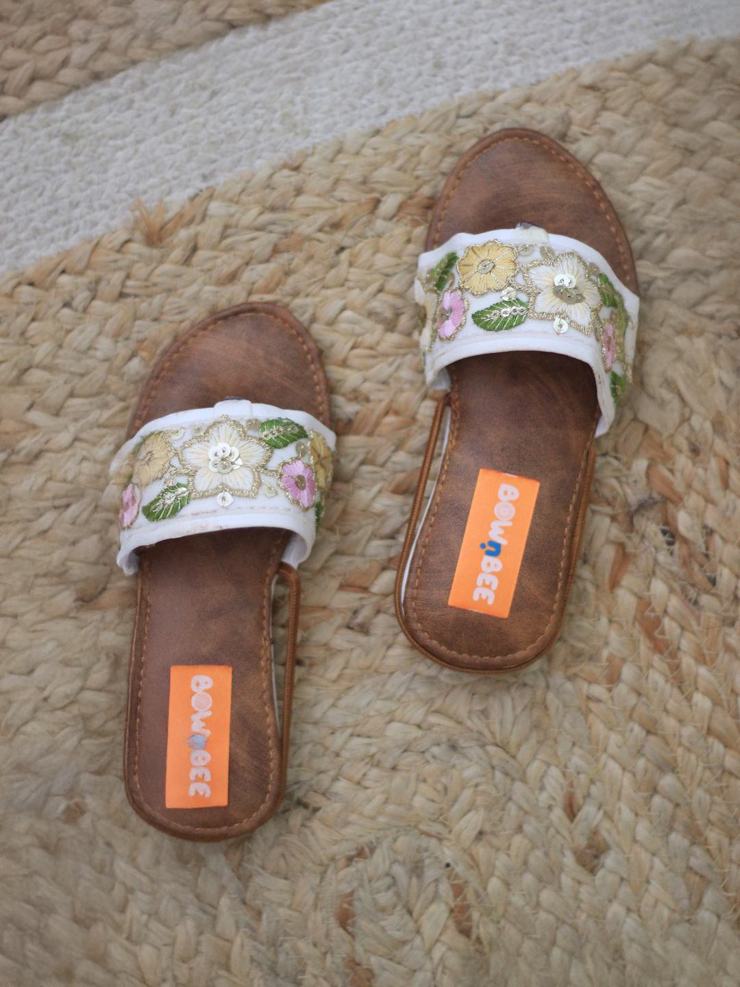 BownBee Embroidered Flats For Girls - White