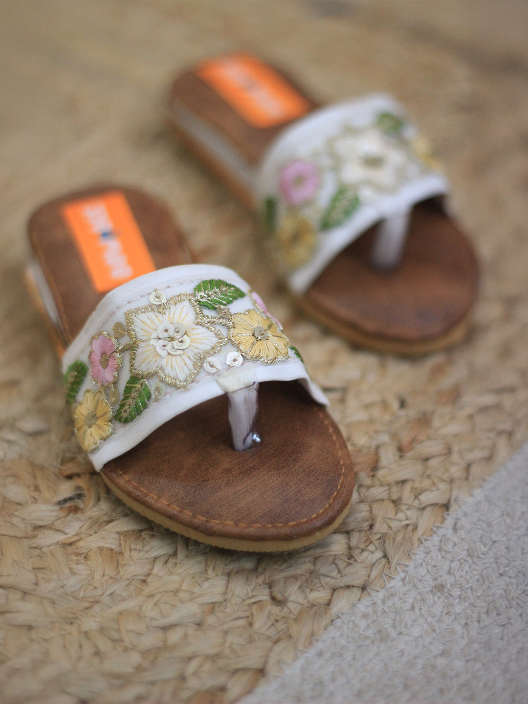 BownBee Embroidered Flats For Girls - White
