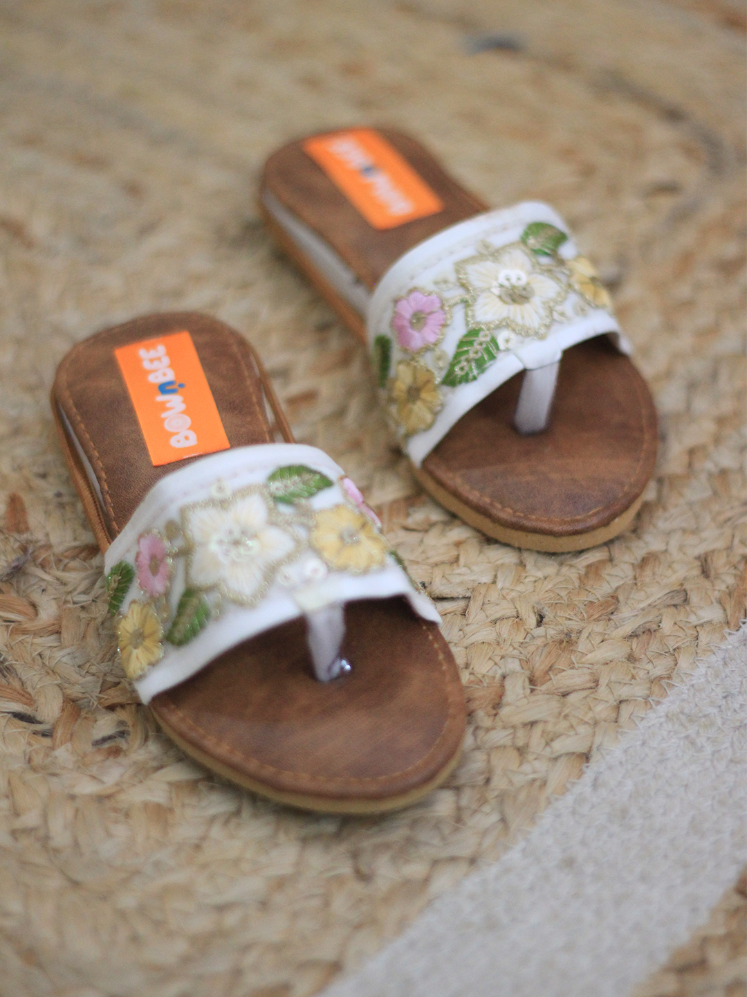 BownBee Embroidered Flats For Girls - White
