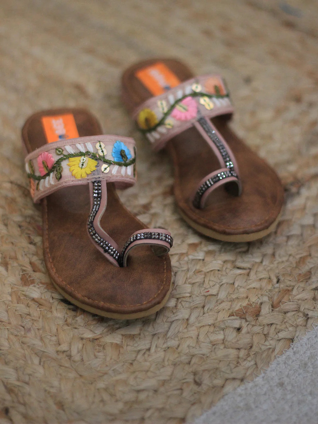 BownBee Embroidered Kolhapuris Slippers For Girls