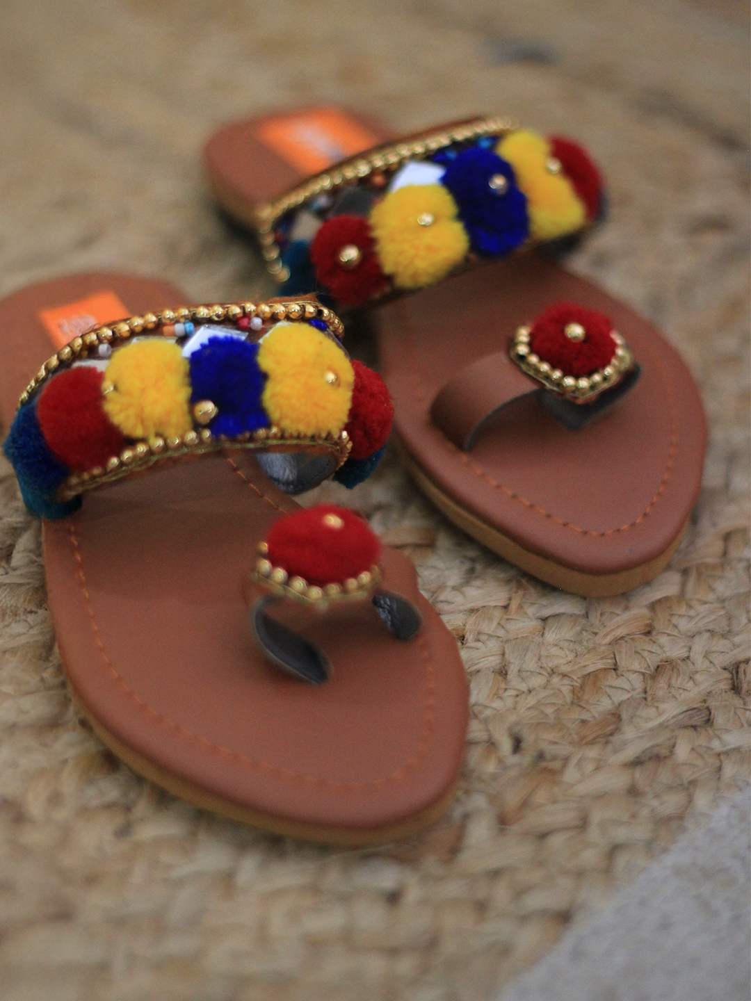 BownBee Pompom Kolhapuri Slippers For Girls