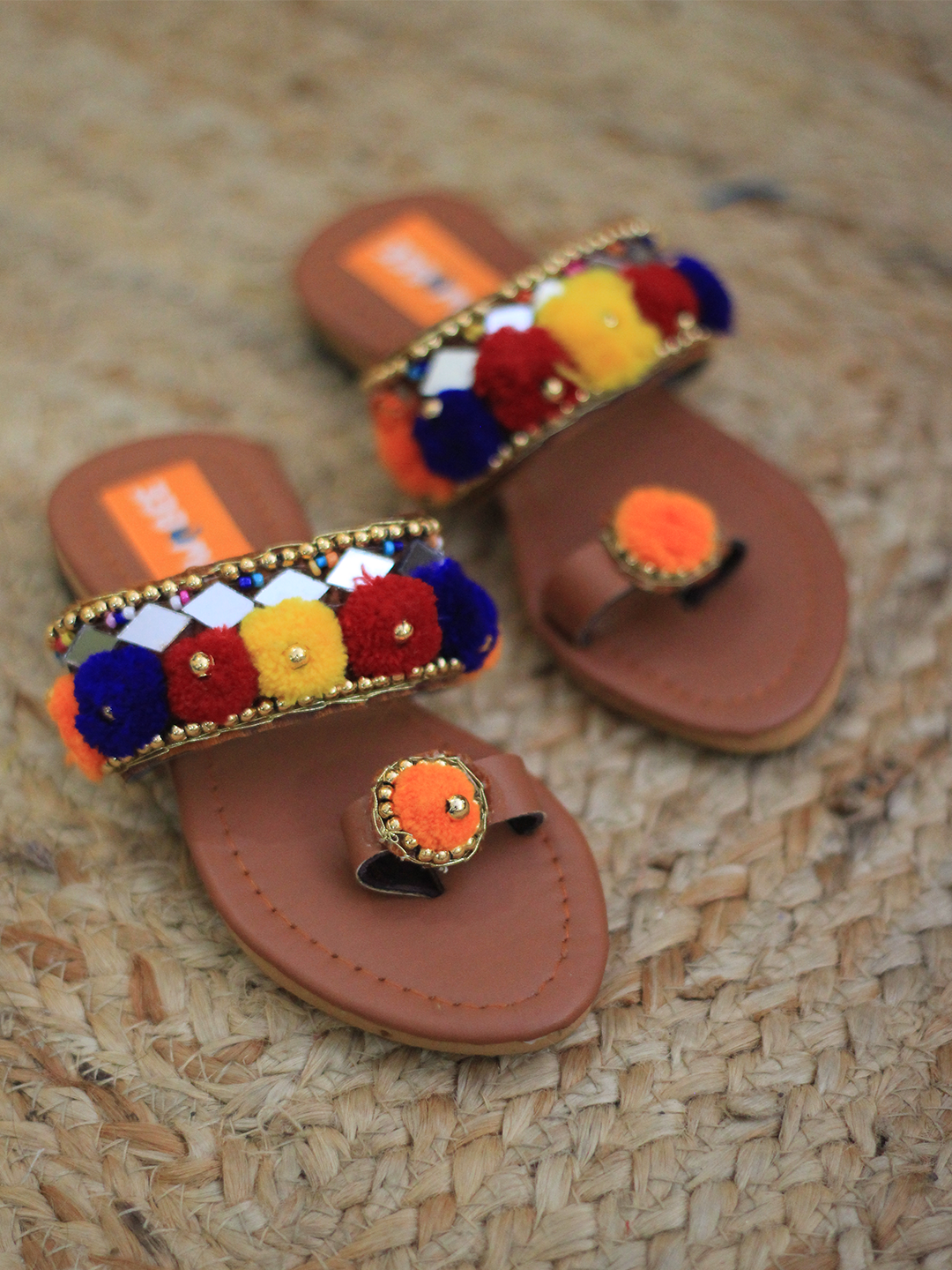 BownBee Pompom Kolhapuri Slippers For Girls