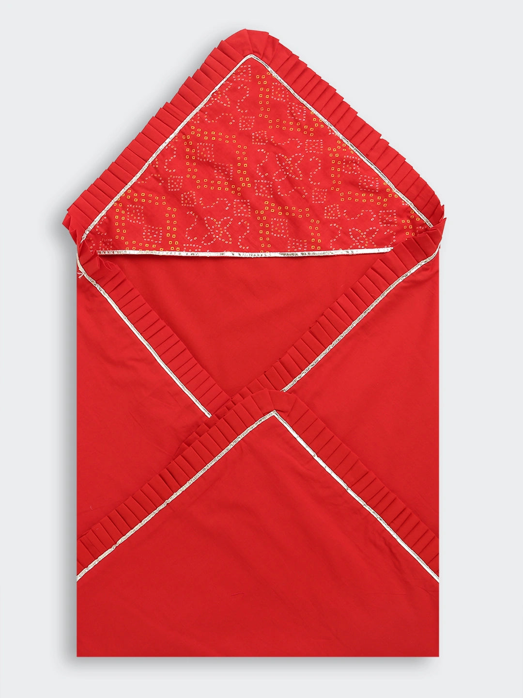BownBee Pure Cotton Bandhani Printed Baby Gift Set Including Cap , Swaddle, Booties & Mittons