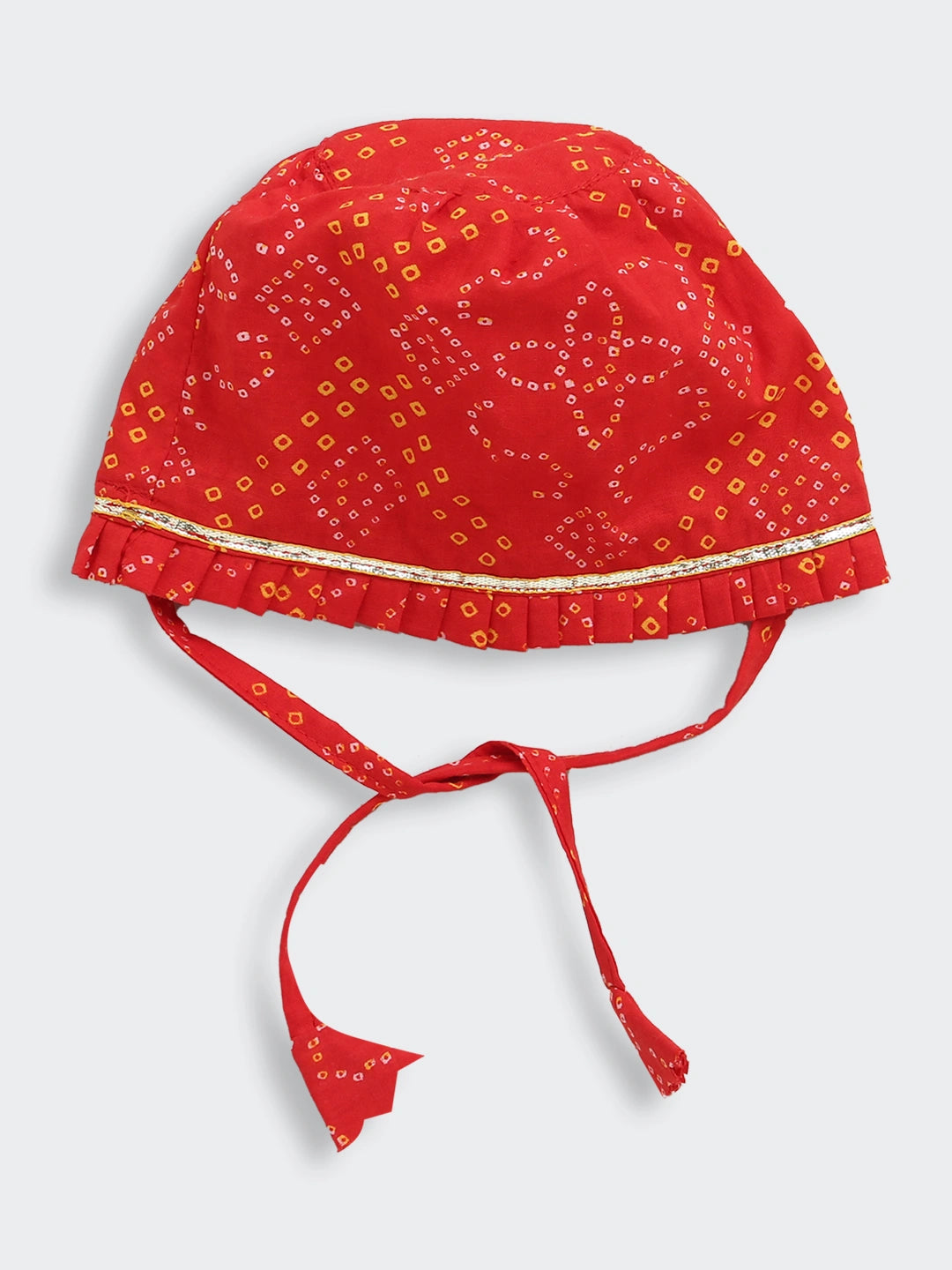 BownBee Pure Cotton Bandhani Printed Baby Gift Set Including Cap , Swaddle, Booties & Mittons