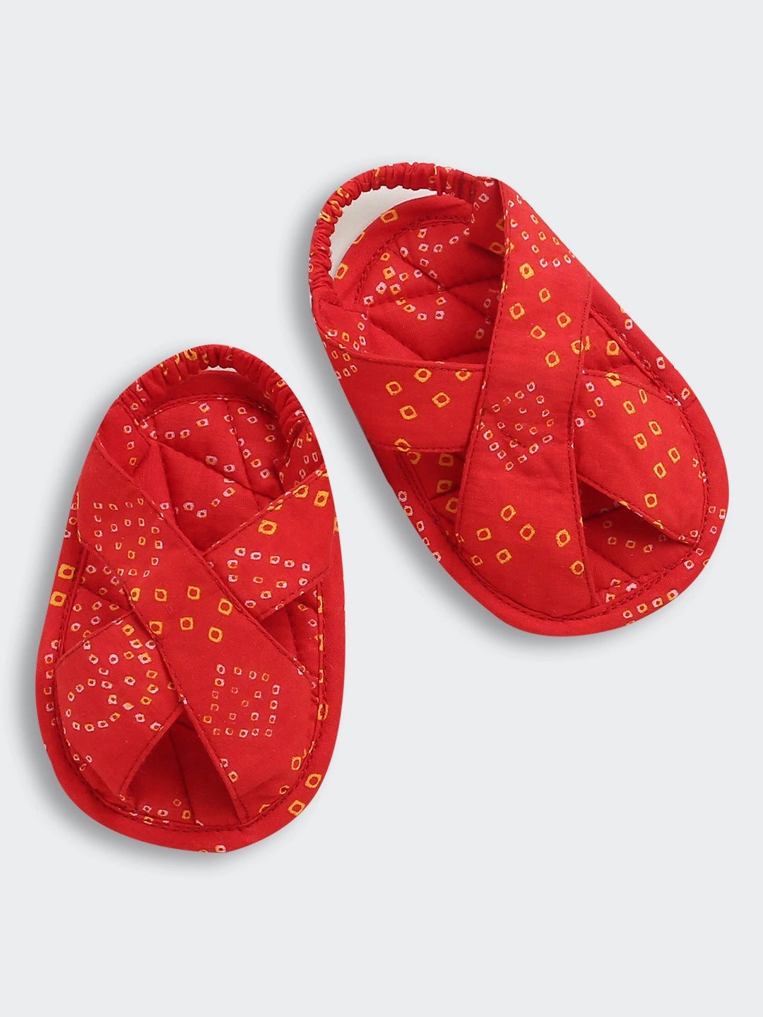BownBee Pure Cotton Bandhani Printed Baby Gift Set Including Cap , Swaddle, Booties & Mittons