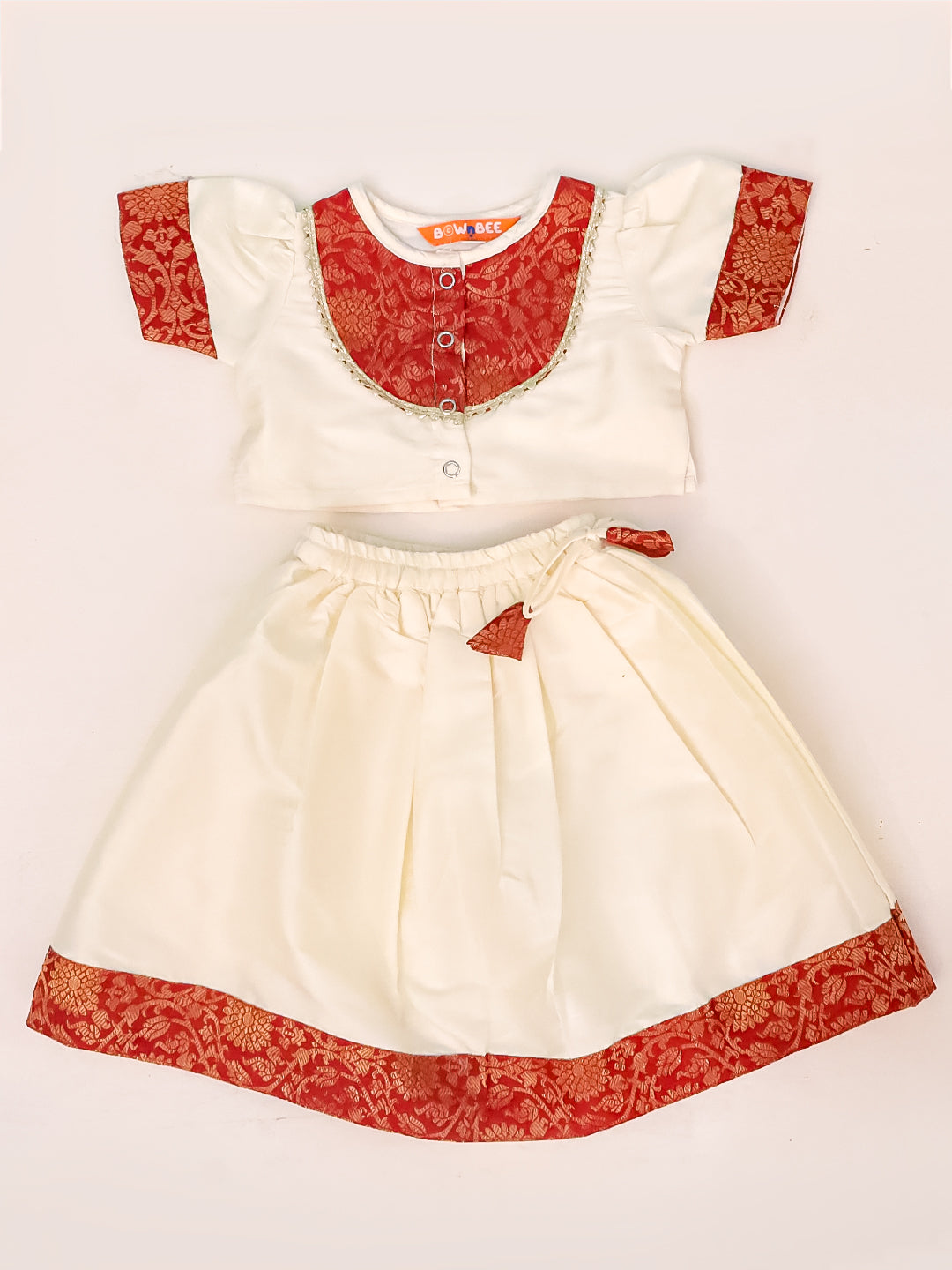 BownBee Festive Short Sleeves Lehenga Choli Set For Girls - Red