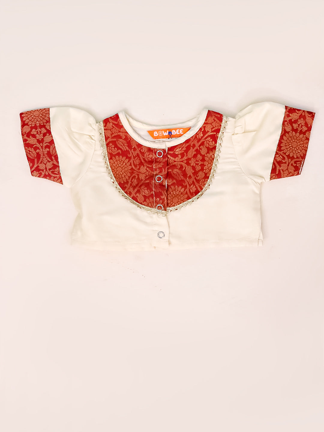BownBee Festive Short Sleeves Lehenga Choli Set For Girls - Red