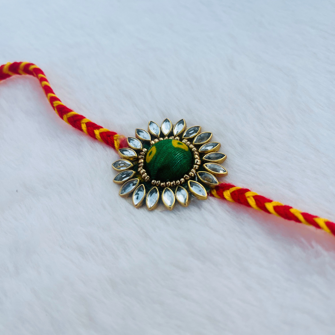 BownBee Kundan And Bandhni Rakhi - Red