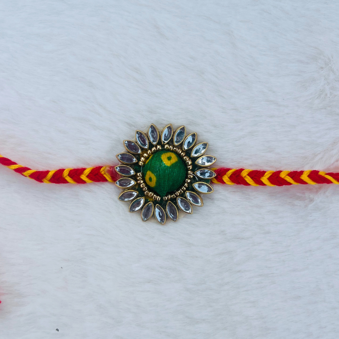 BownBee Kundan And Bandhni Rakhi - Red