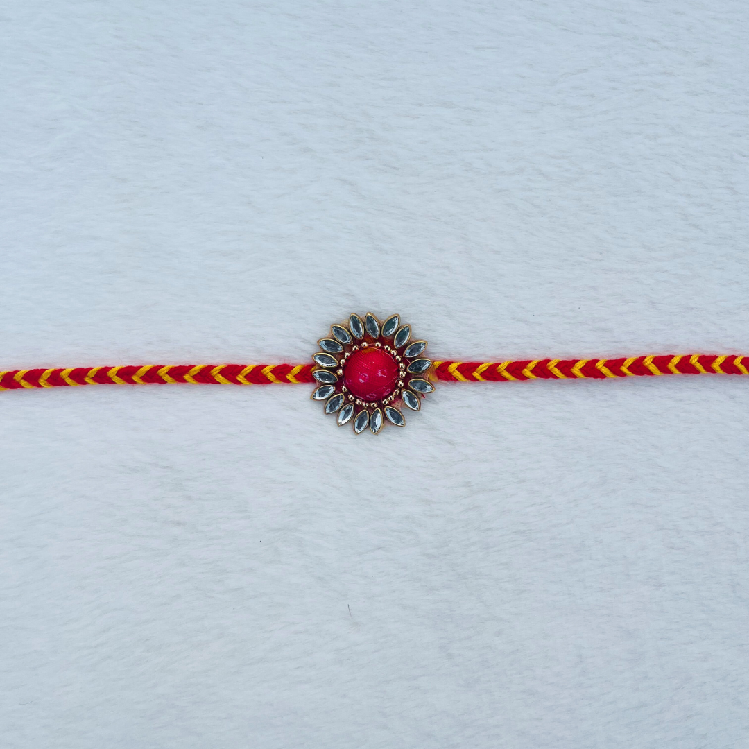 BownBee Kundan And Bandhni Rakhi - Red