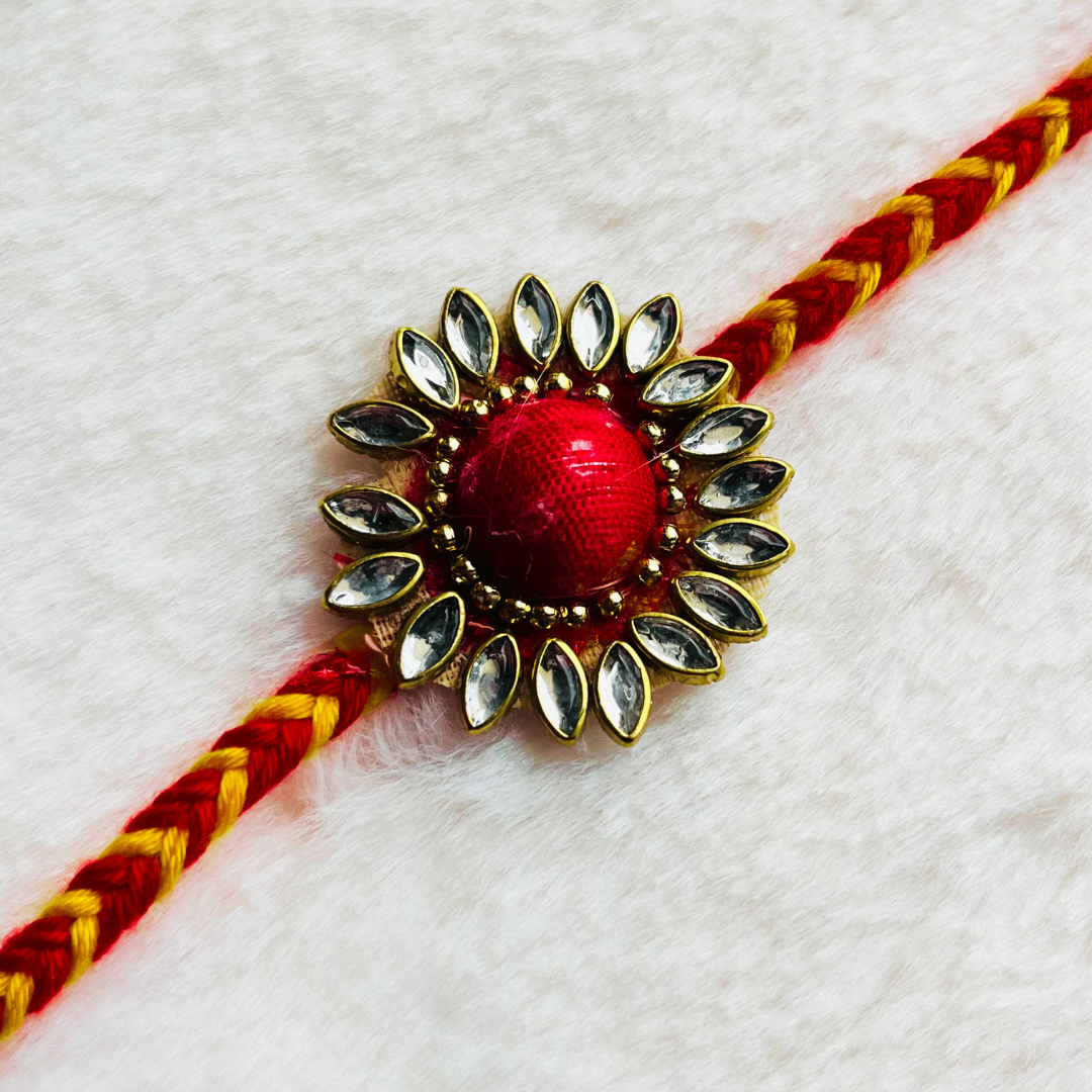 BownBee Kundan And Bandhni Rakhi - Red