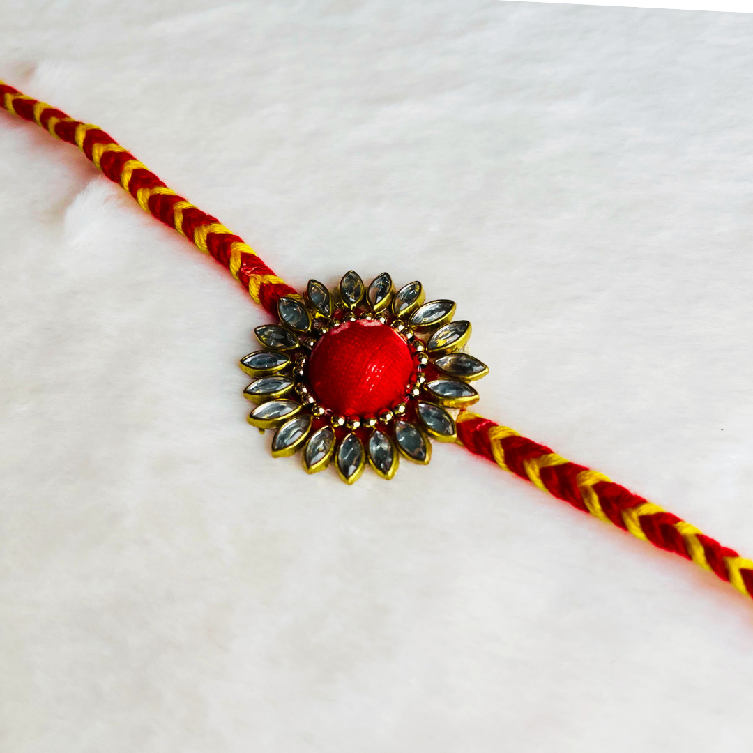 BownBee Kundan And Bandhni Rakhi - Red
