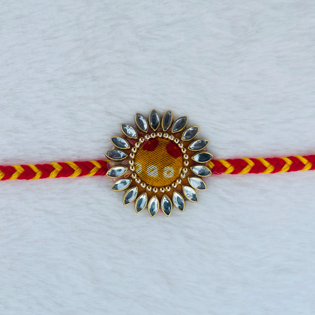 BownBee Kundan And Bandhni Rakhi - Red