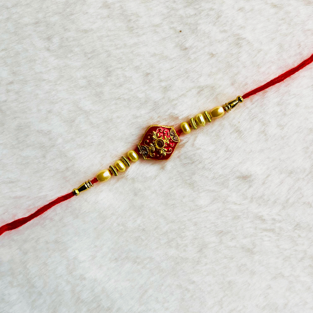 BownBee Pearl And Meenakari Rakhi - Blue