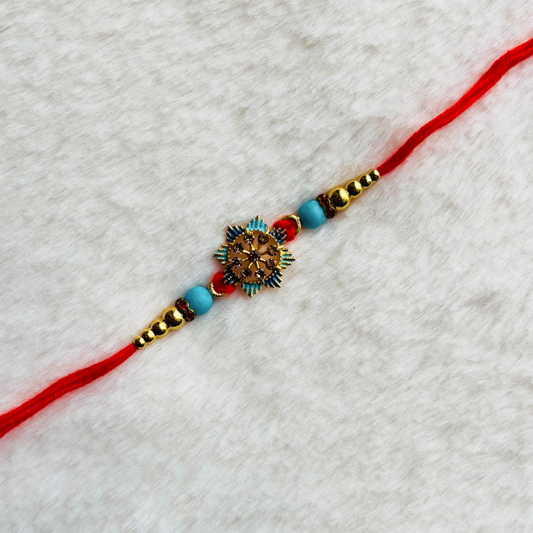 BownBee Pearl And Meenakari Rakhi - Blue