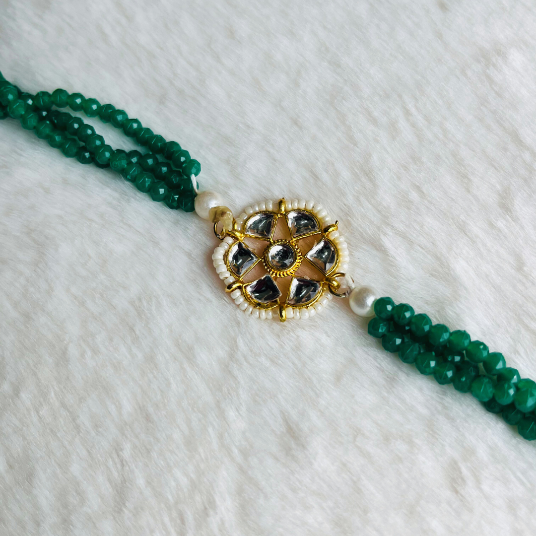 BownBee Kundan & Pearl Combo Of 2 Rakhi Set  - Green