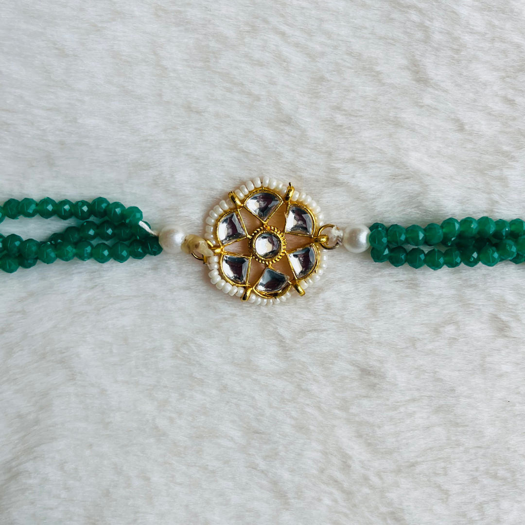 BownBee Kundan & Pearl Combo Of 2 Rakhi Set  - Green