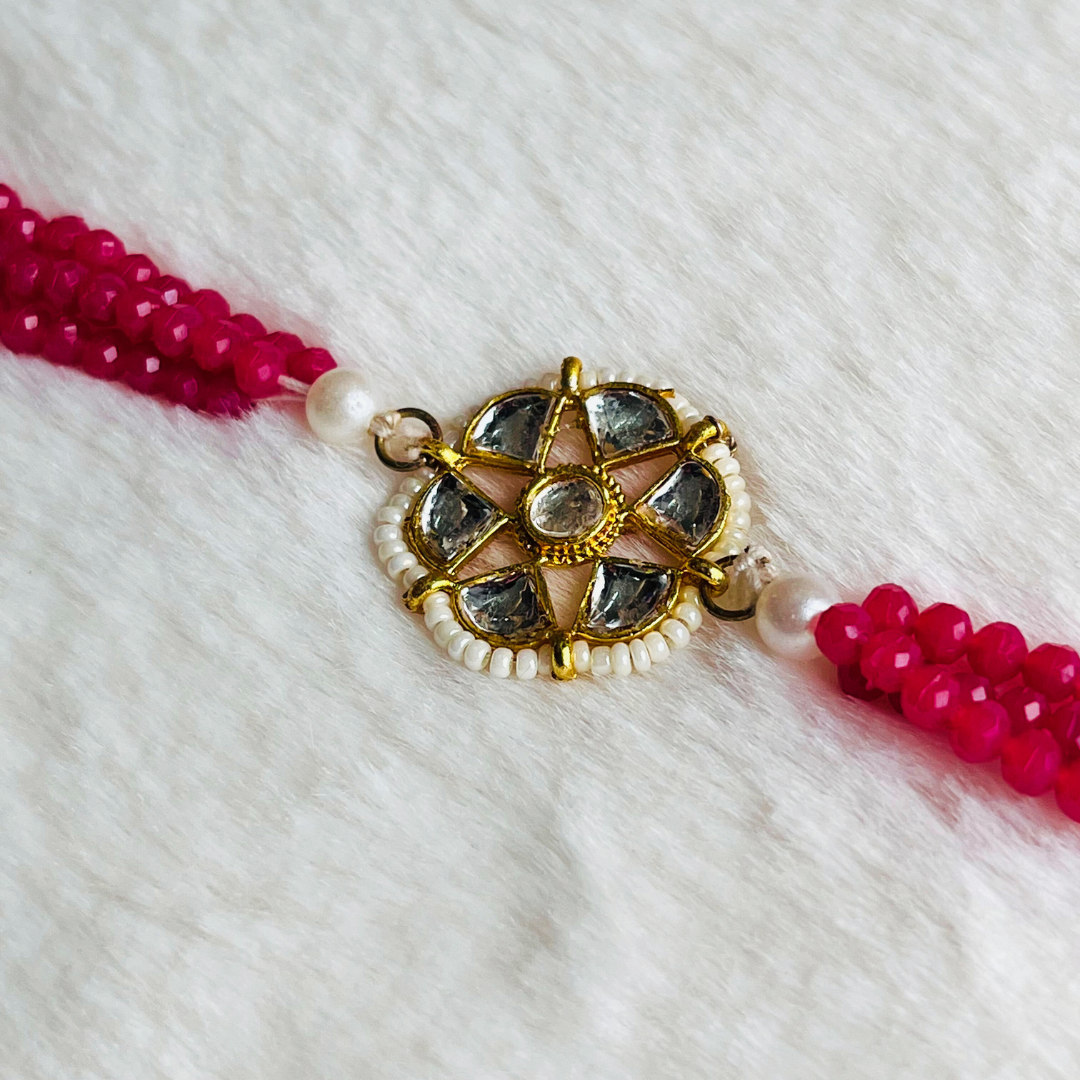 BownBee Kundan & Pearl Combo Of 2 Rakhi Set  - Green