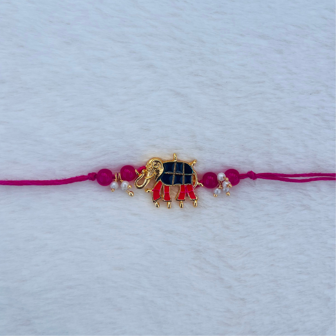 BownBee Meenakari Elephant Thread Rakhi - Red