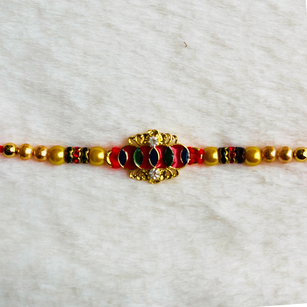 BownBee Meenakari  Thread Rakhi - Red