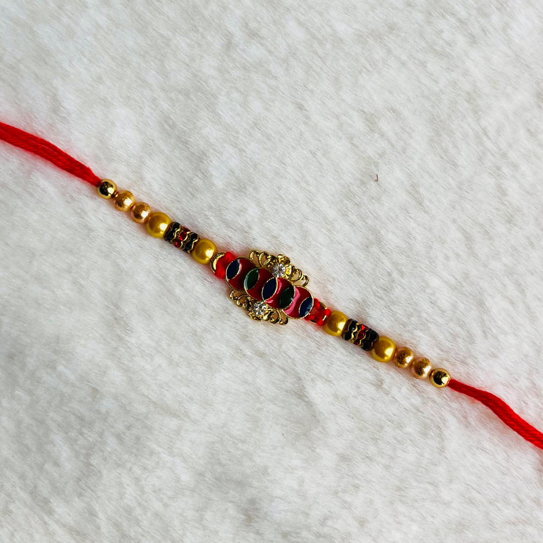 BownBee Meenakari  Thread Rakhi - Red