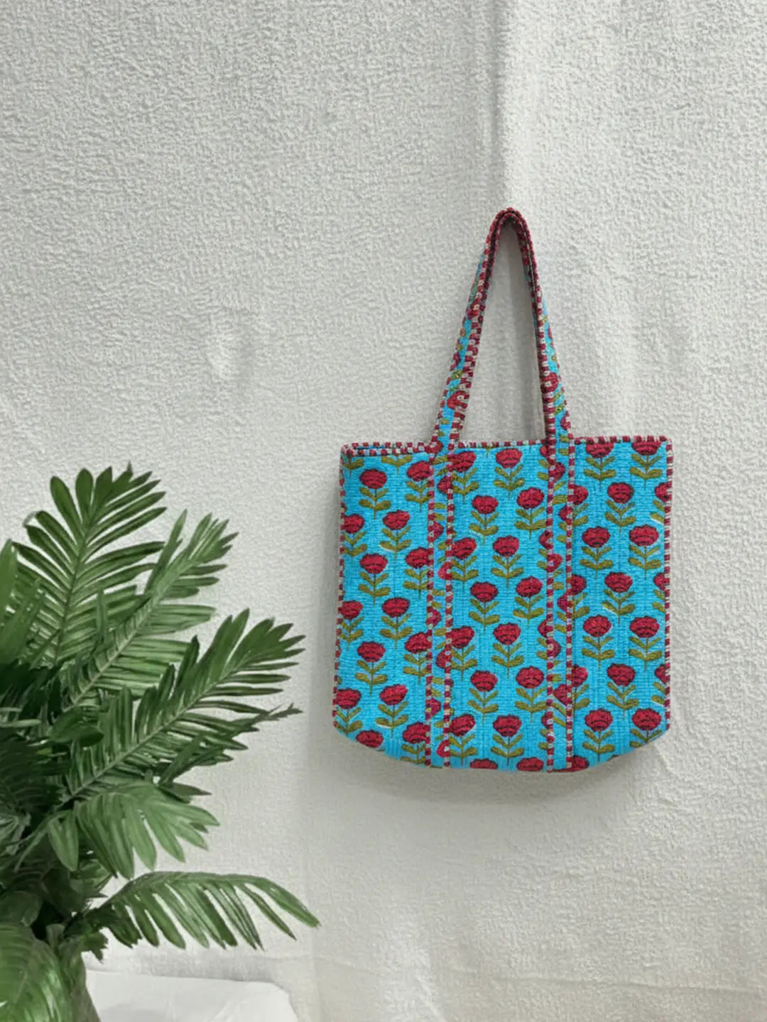 BownBee Pure Cotton Printed Quilted Tote For Women - Purple