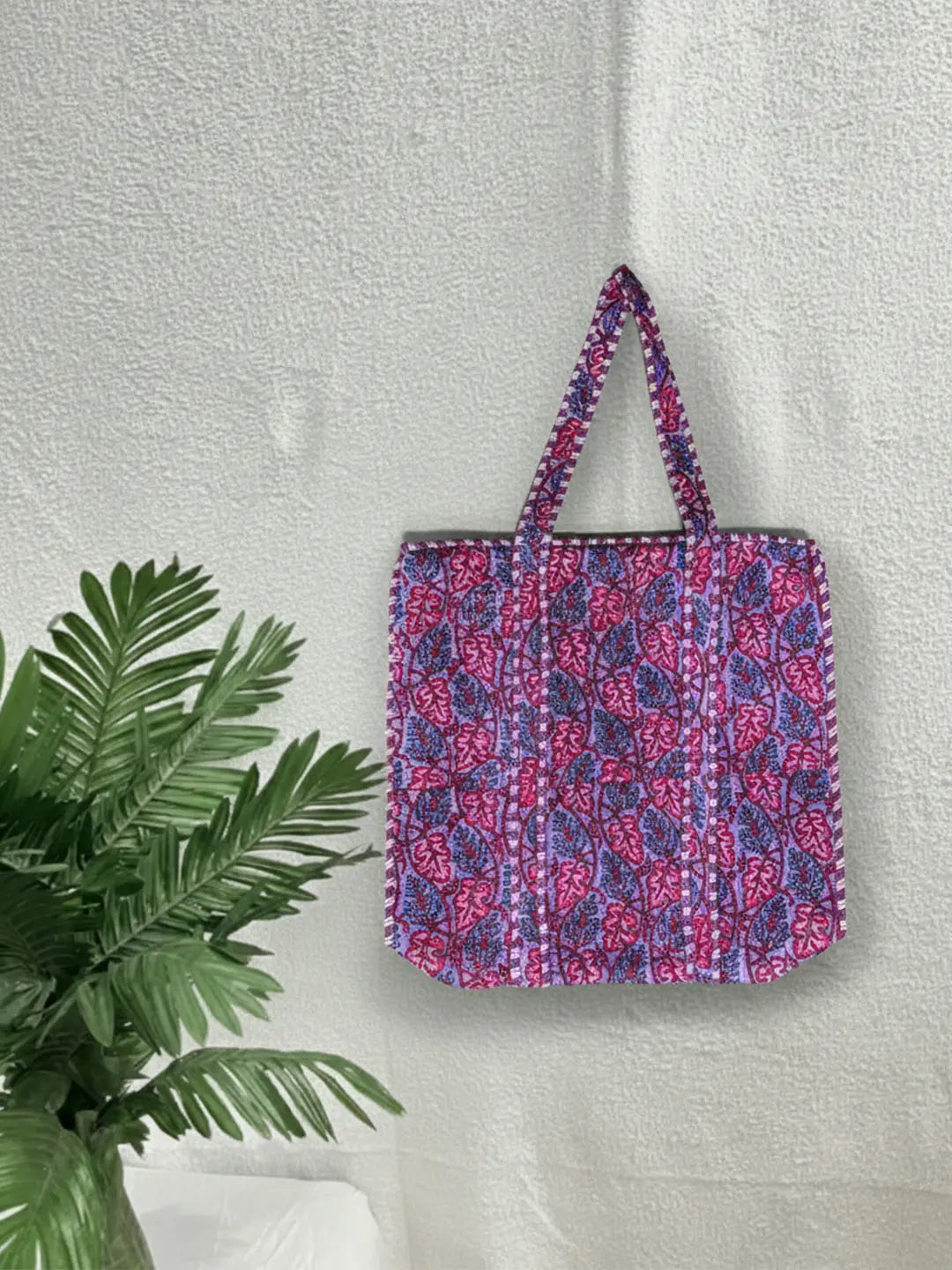 BownBee Pure Cotton Printed Quilted Tote For Women - Purple