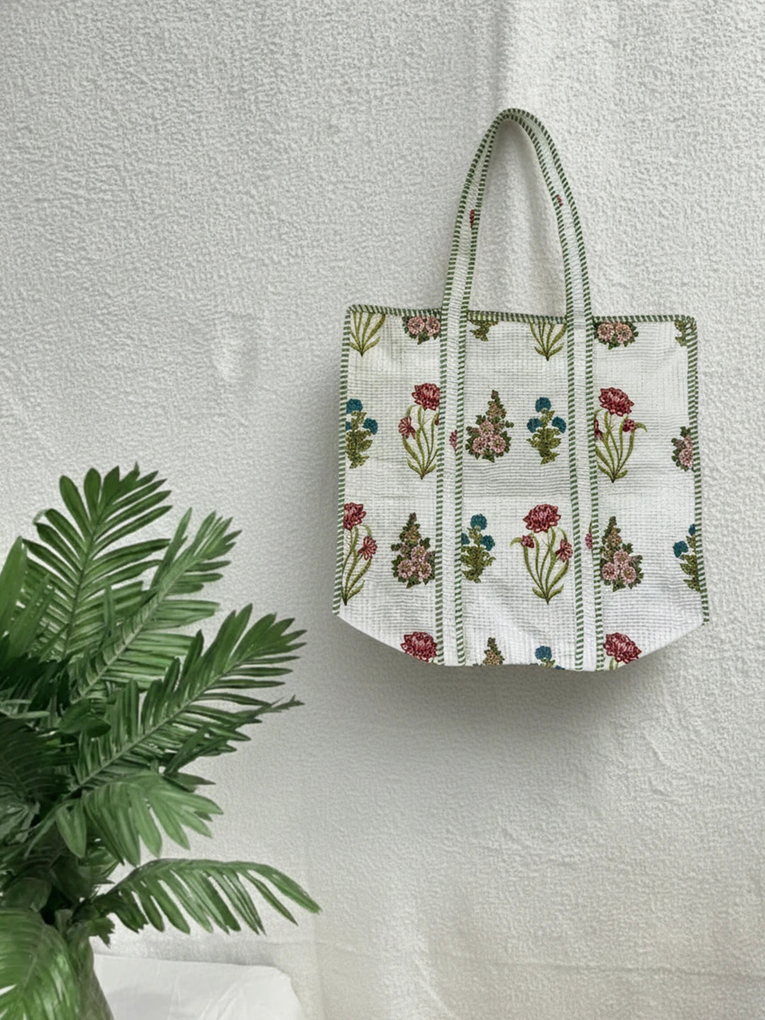 BownBee Pure Cotton Printed Quilted Tote For Women - Purple