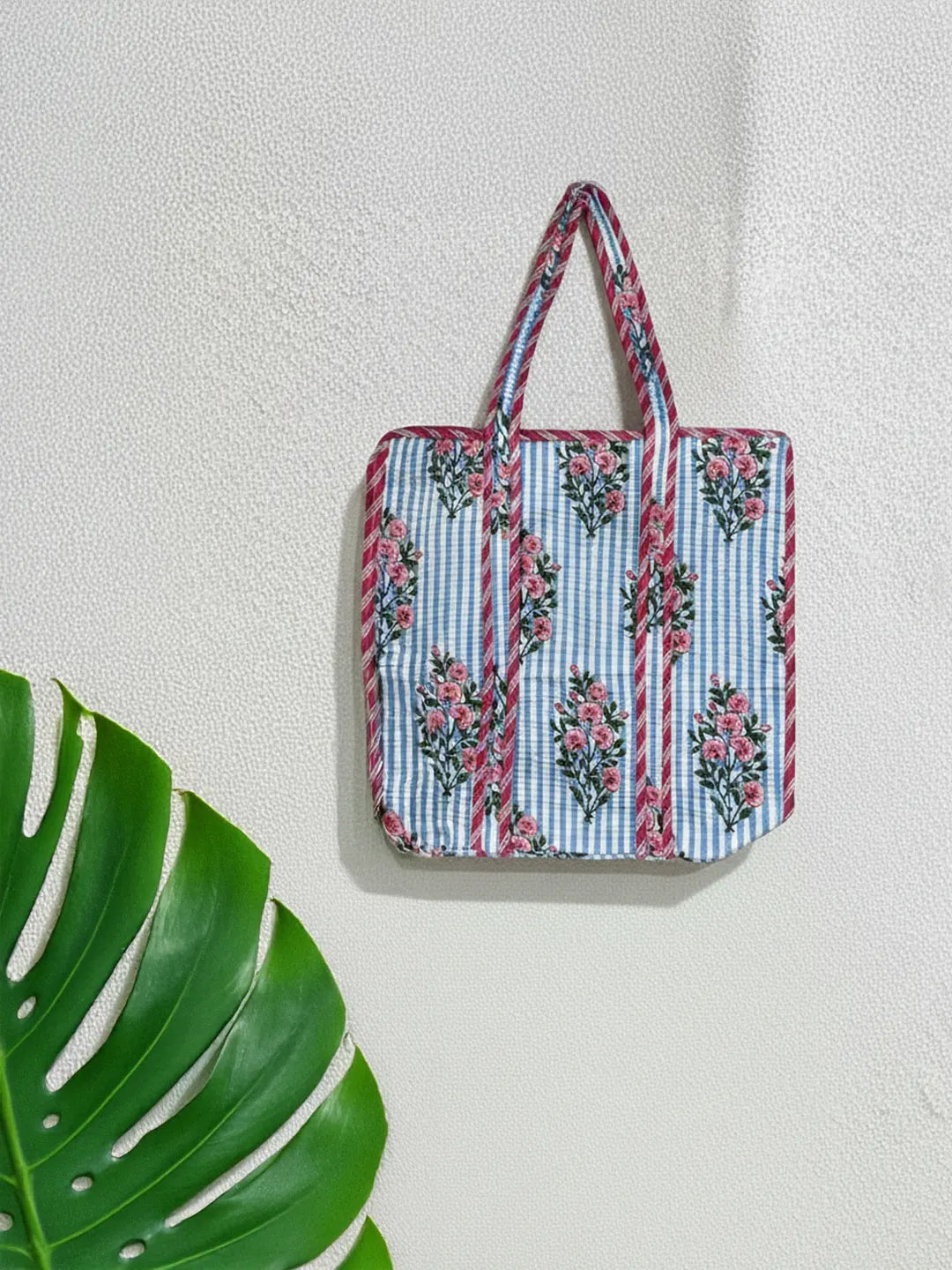 BownBee Pure Cotton Printed Quilted Tote For Women - Indigo