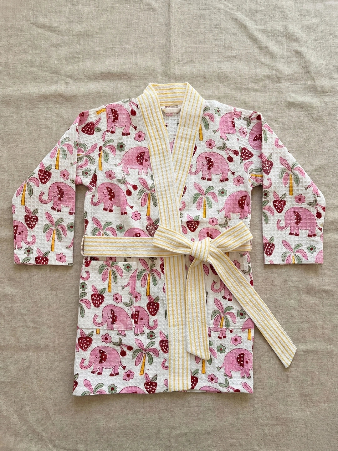 BownBee Pure Cotton Printed Bathrobe for Boys - White