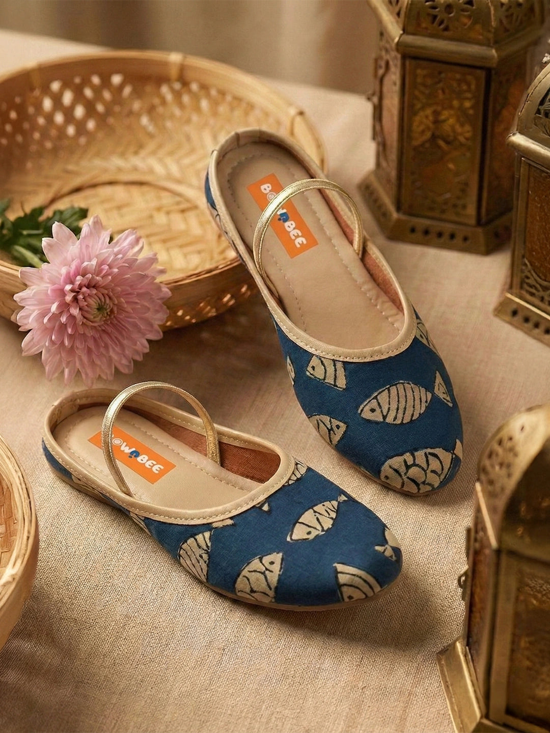 BownBee Fish Print Slippers For Girls - Blue
