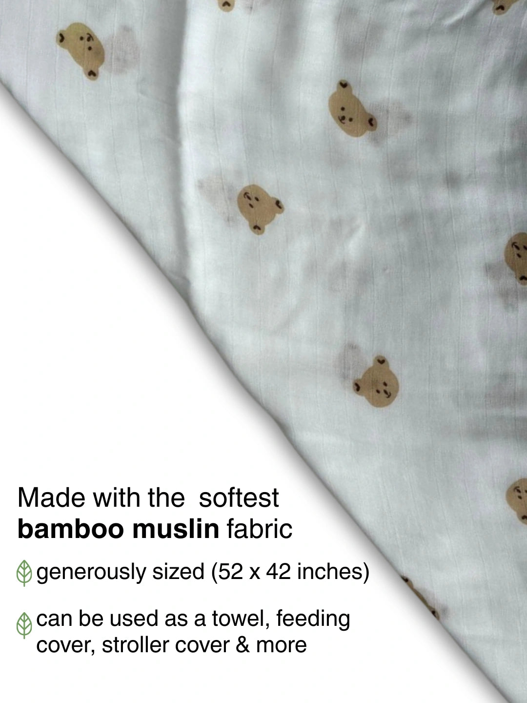 BownBee Bamboo Muslin Swaddle Pack of 1  -White