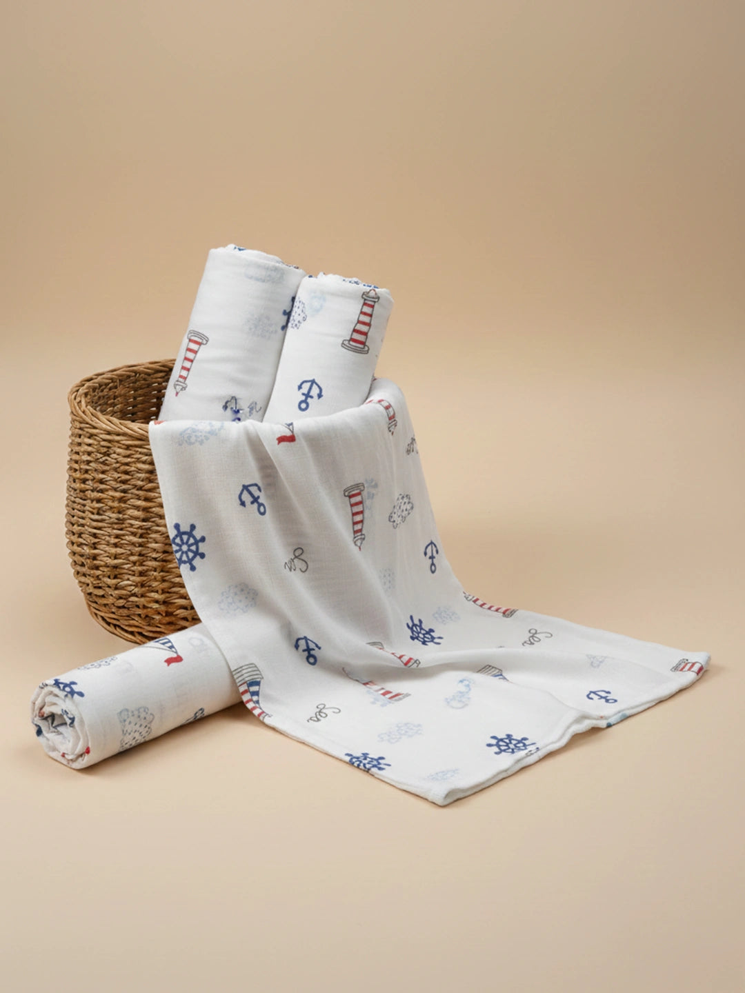 BownBee Organic Cotton Printed Swaddle Pack of 1  -White