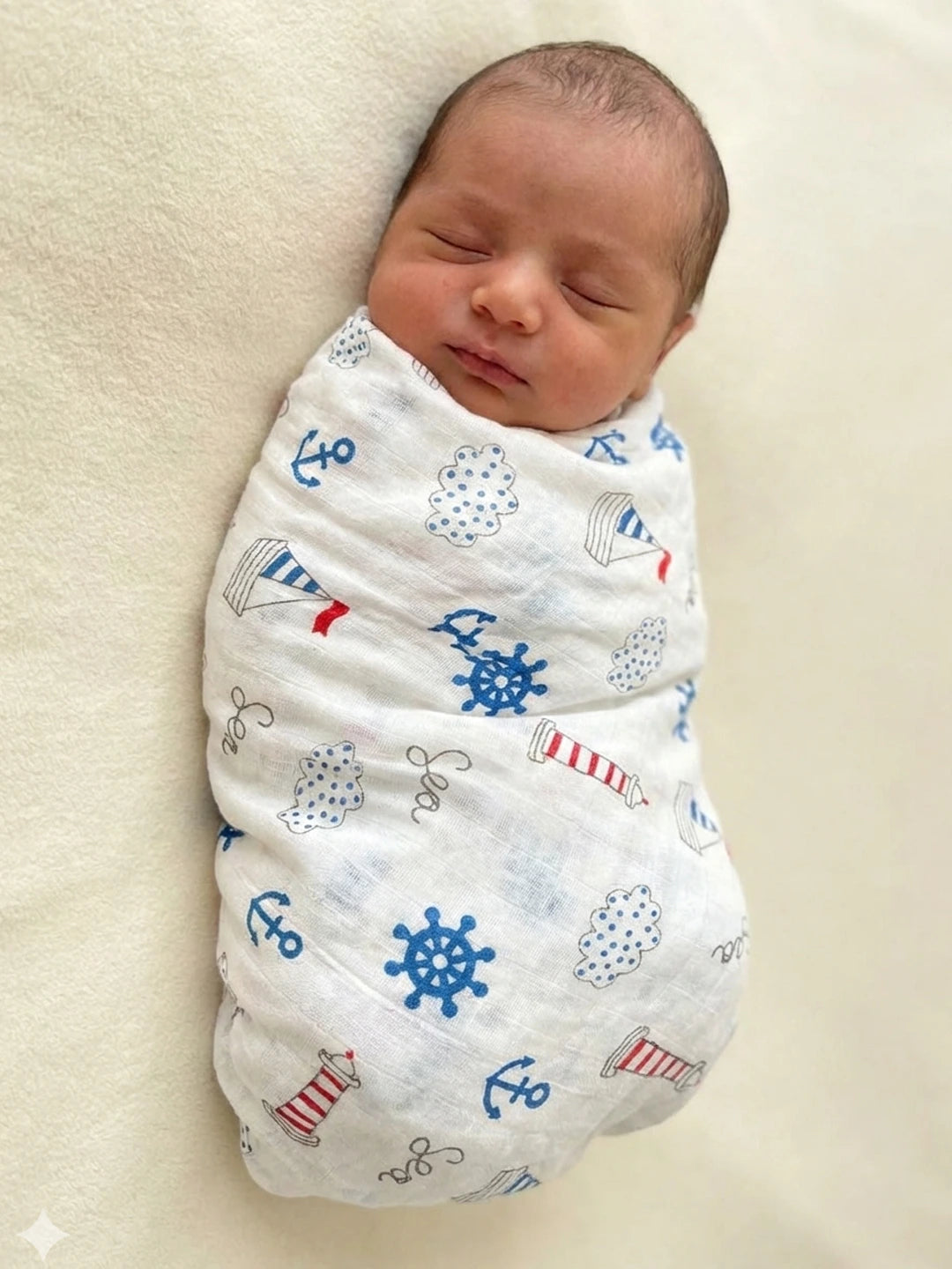 BownBee Organic Cotton Printed Swaddle Pack of 1  -White