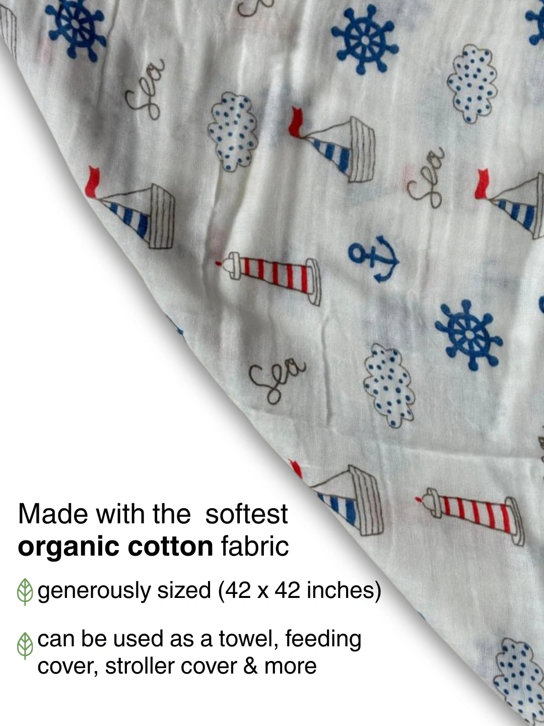 BownBee Organic Cotton Printed Swaddle Pack of 1  -White