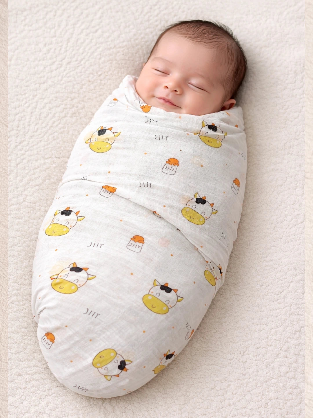 BownBee Organic Cotton Printed Swaddle Pack of 1  -White