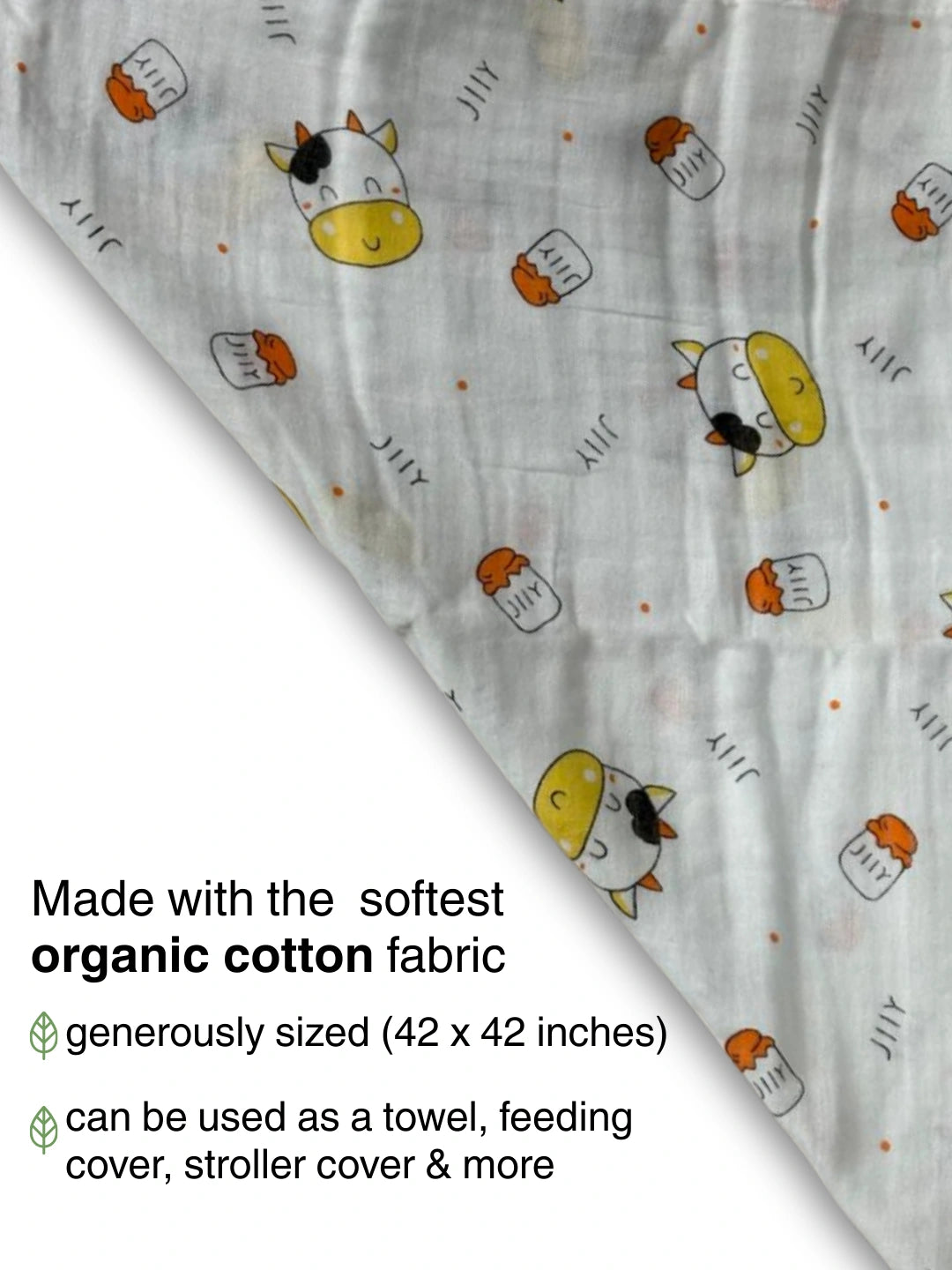 BownBee Organic Cotton Printed Swaddle Pack of 1  -White