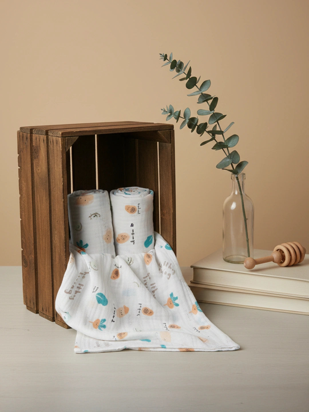 BownBee Organic Cotton Printed Swaddle Pack of 1  -White