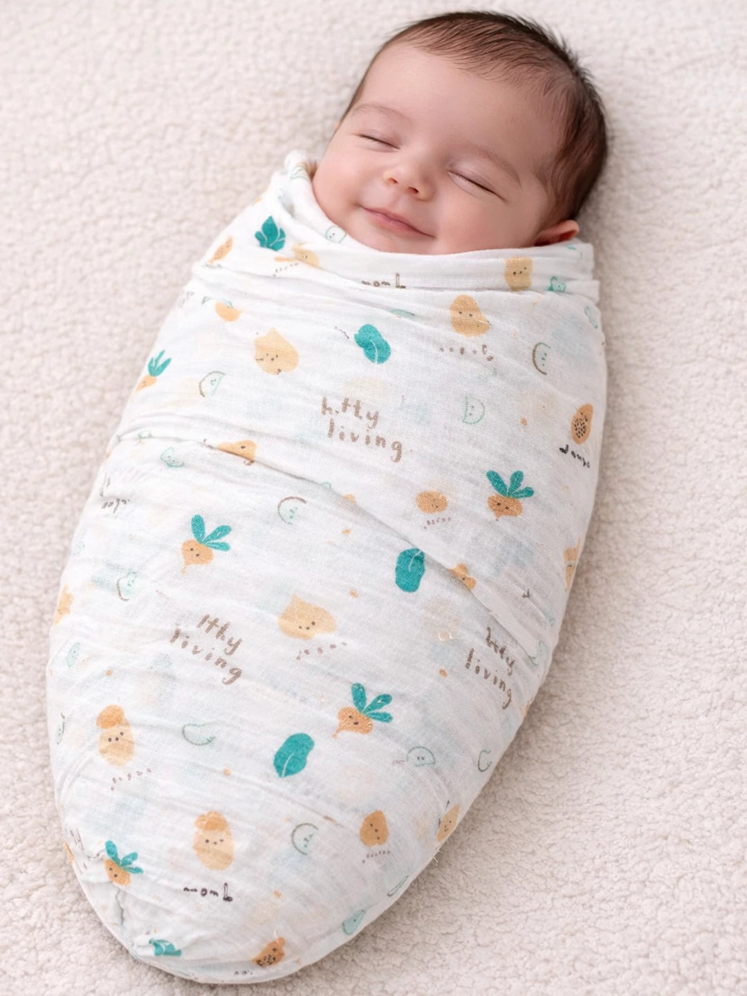 BownBee Organic Cotton Printed Swaddle Pack of 1  -White